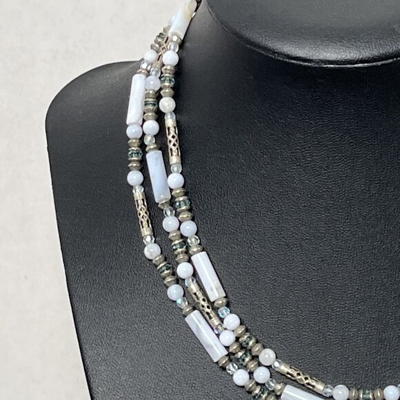 Michal Golan 3 Strand White Silver Beaded Necklace Vintage Style - Picture 3 of 6